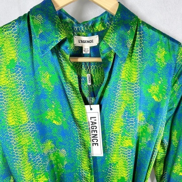 L’AGENCE Madison Shirt Mini Silk Satin Dress size XS Amazon Green - Picture 5 of 10